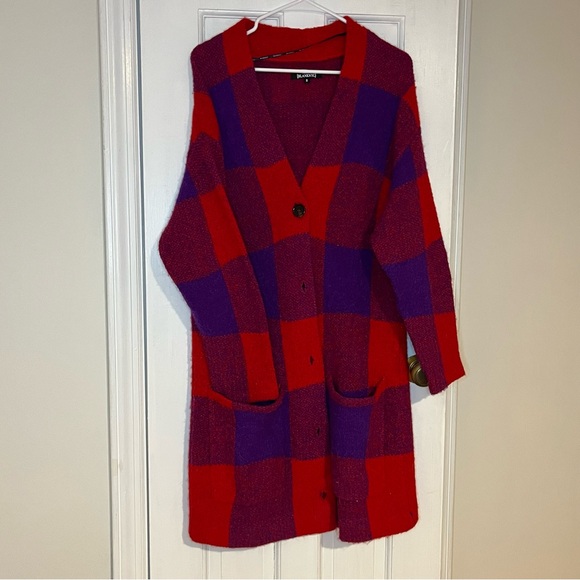 Blank NYC Red & Blue Checkered Cardigan Size Small - Picture 3 of 6
